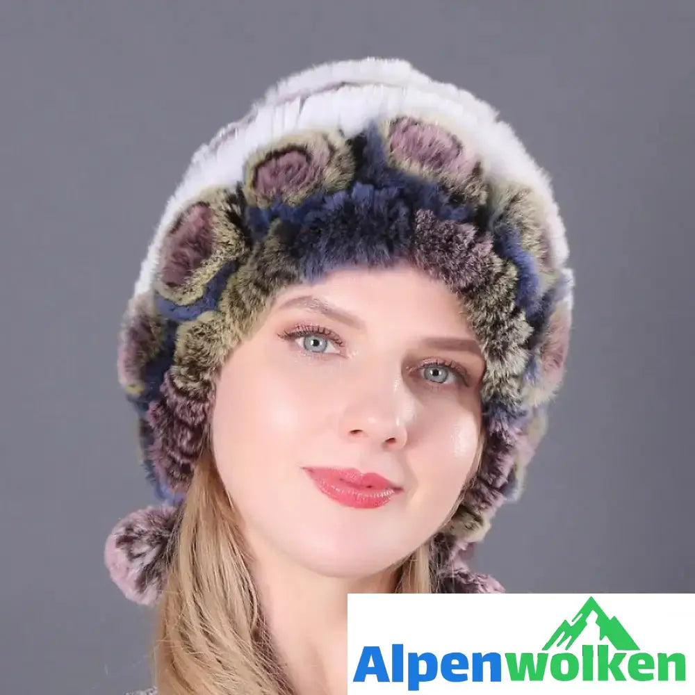 Alpenwolken - 🎁Warme Blumen gestreifte Kaninchenfellmützen G