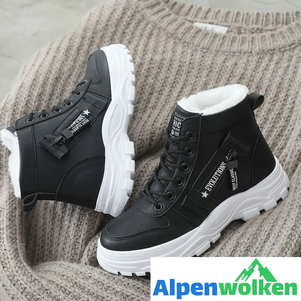 Alpenwolken - Warme Schuhe mit dicken Sohlen Schwarz