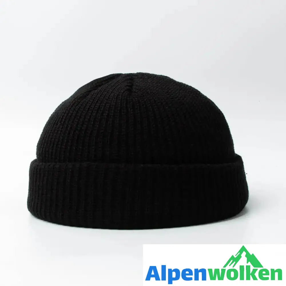 Alpenwolken - Warme Strickmütze aus Wolle Schwarz Einheitsgröße