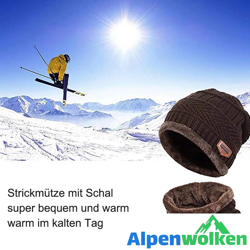 Alpenwolken - Warme Strickmütze mit Schal(Damen und Herren)