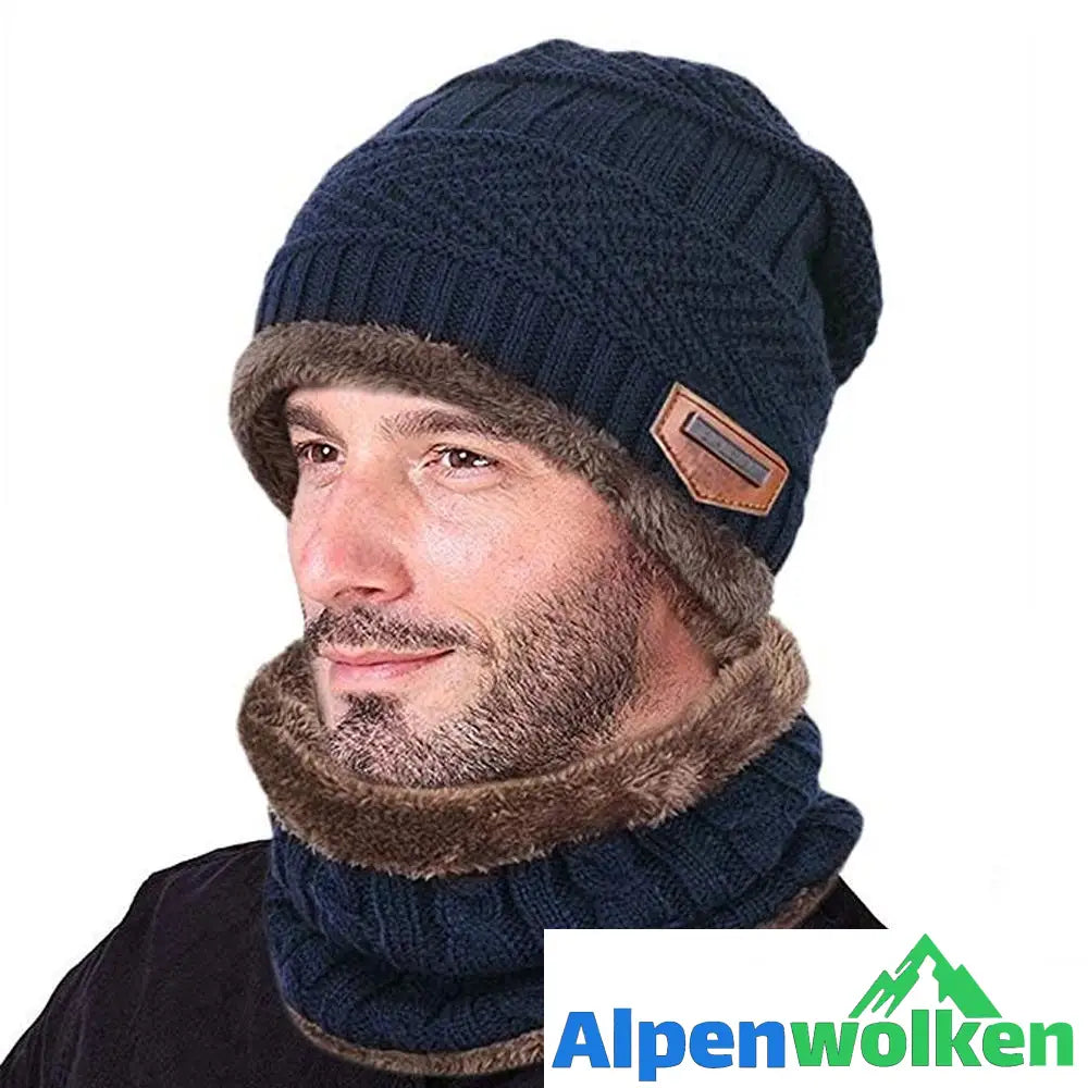 Alpenwolken - Warme Strickmütze mit Schal(Damen und Herren)