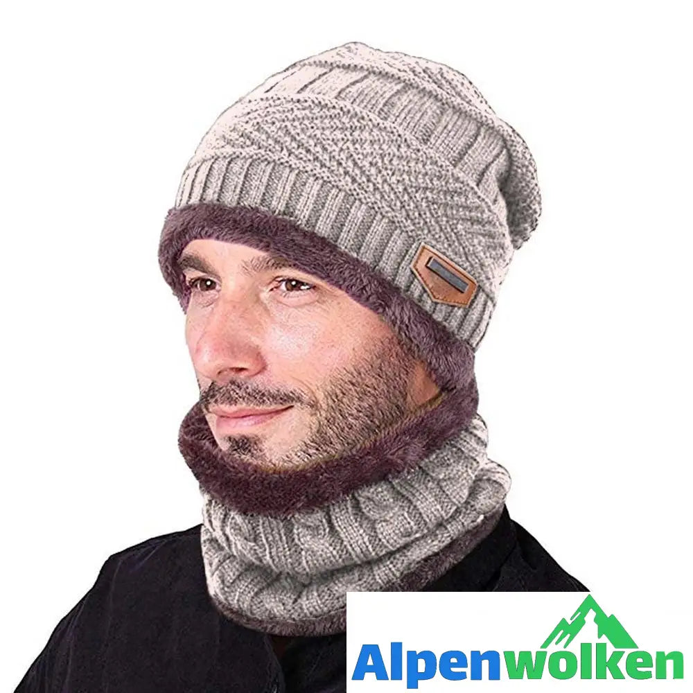 Alpenwolken - Warme Strickmütze mit Schal(Damen und Herren)