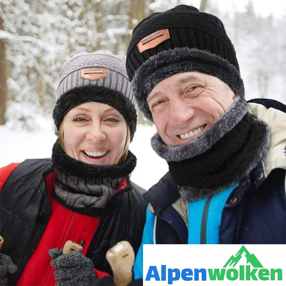 Alpenwolken - Warme Strickmütze mit Schal(Damen und Herren)