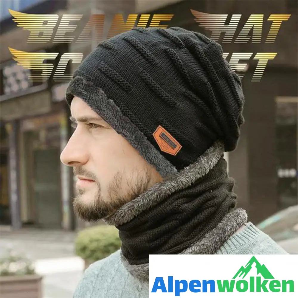 Alpenwolken - Warme Strickmütze mit Schal(Damen und Herren)