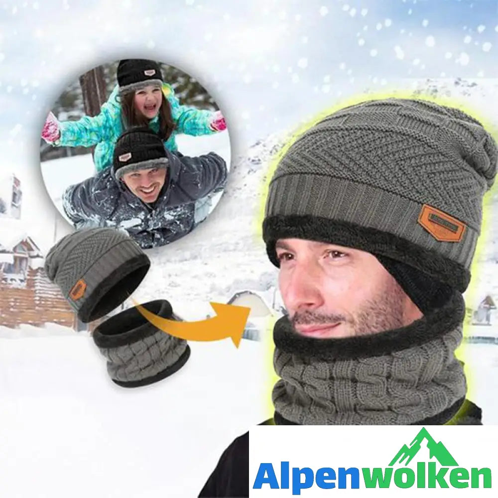 Alpenwolken - Warme Strickmütze mit Schal(Damen und Herren)