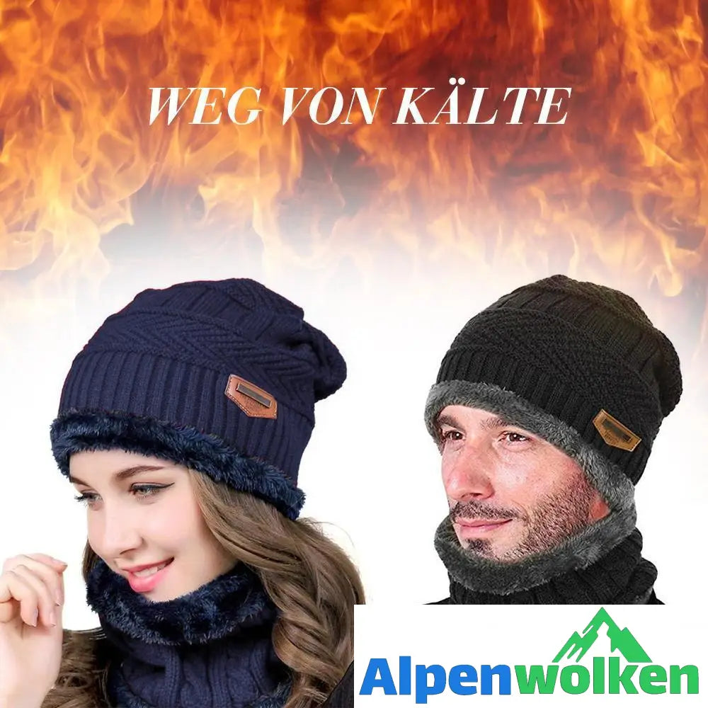 Alpenwolken - Warme Strickmütze mit Schal(Damen und Herren)