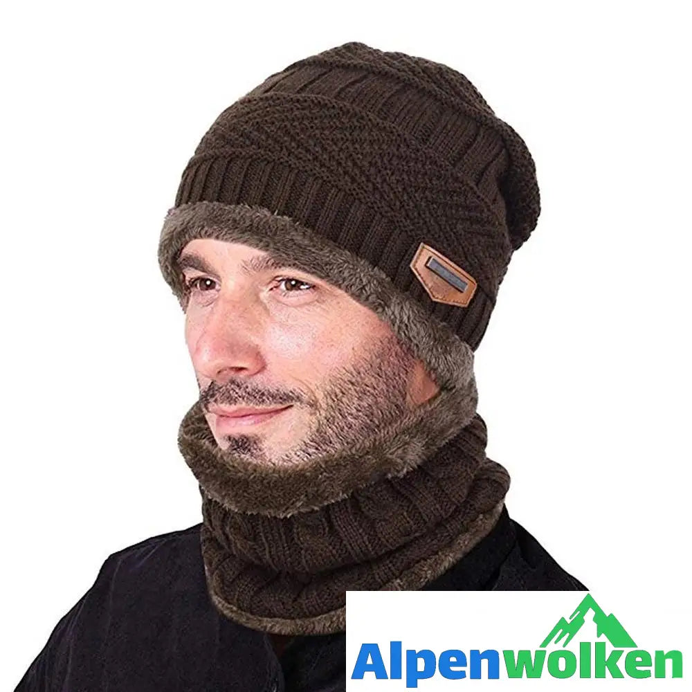 Alpenwolken - Warme Strickmütze mit Schal(Damen und Herren)