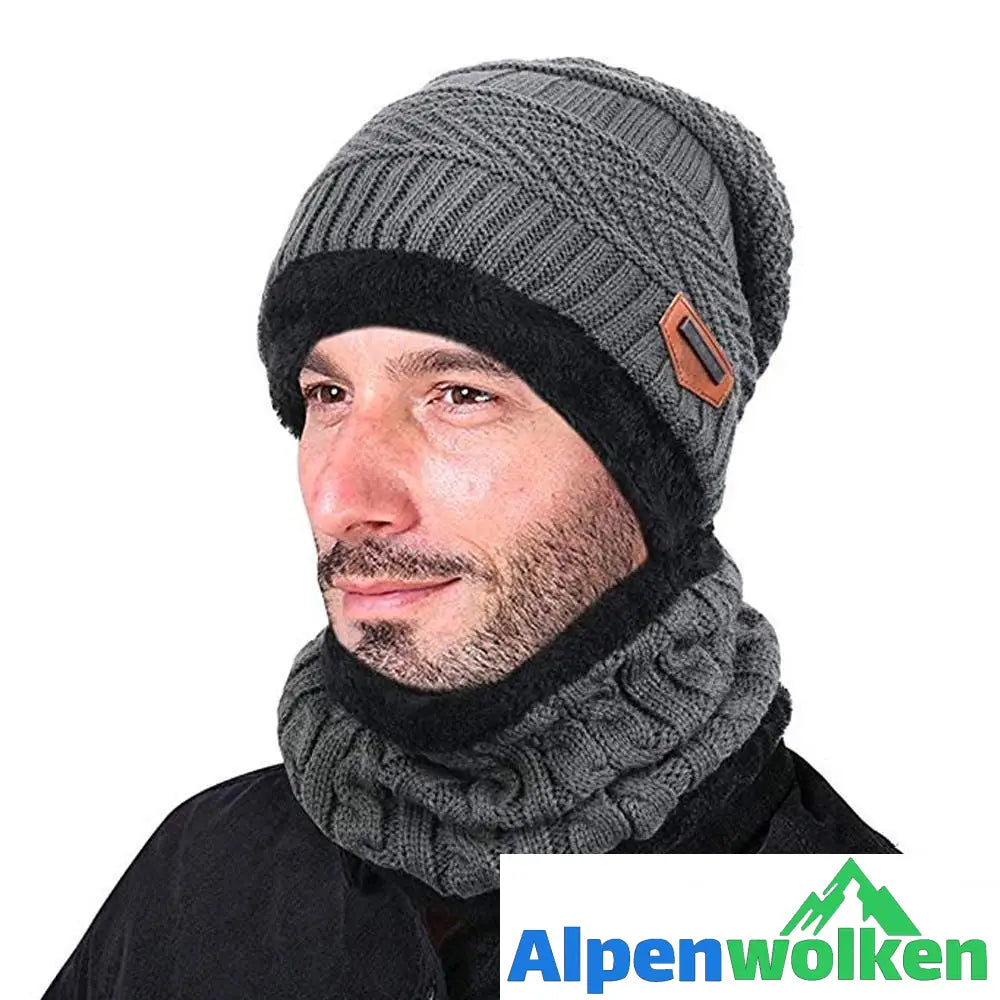 Alpenwolken - Warme Strickmütze mit Schal(Damen und Herren)