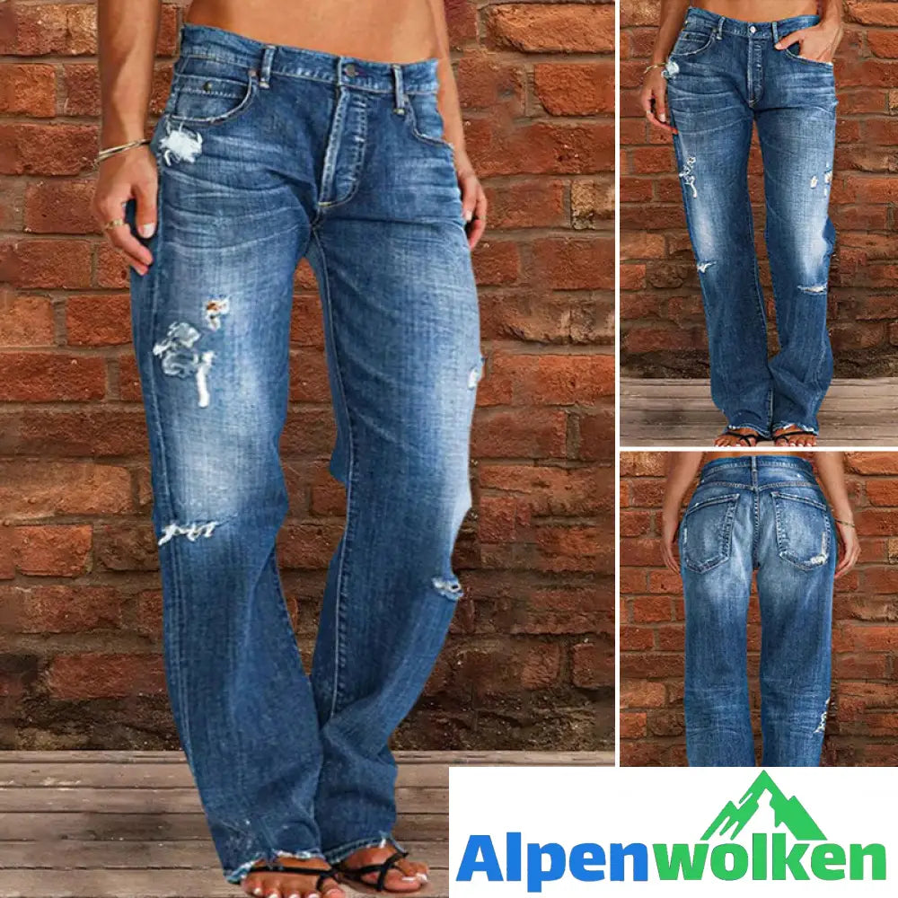 Alpenwolken - Waschbare Zerrissene Jeans