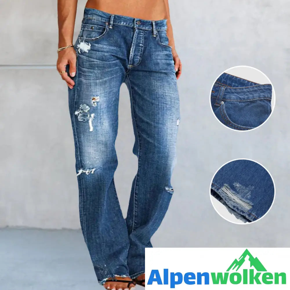 Alpenwolken - Waschbare Zerrissene Jeans