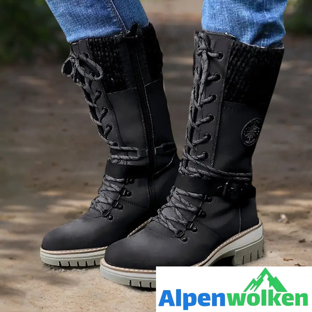 Alpenwolken - Wasserdicht gefütterte Damen-Schneestiefel mit Seitenreißverschluss Schwarz