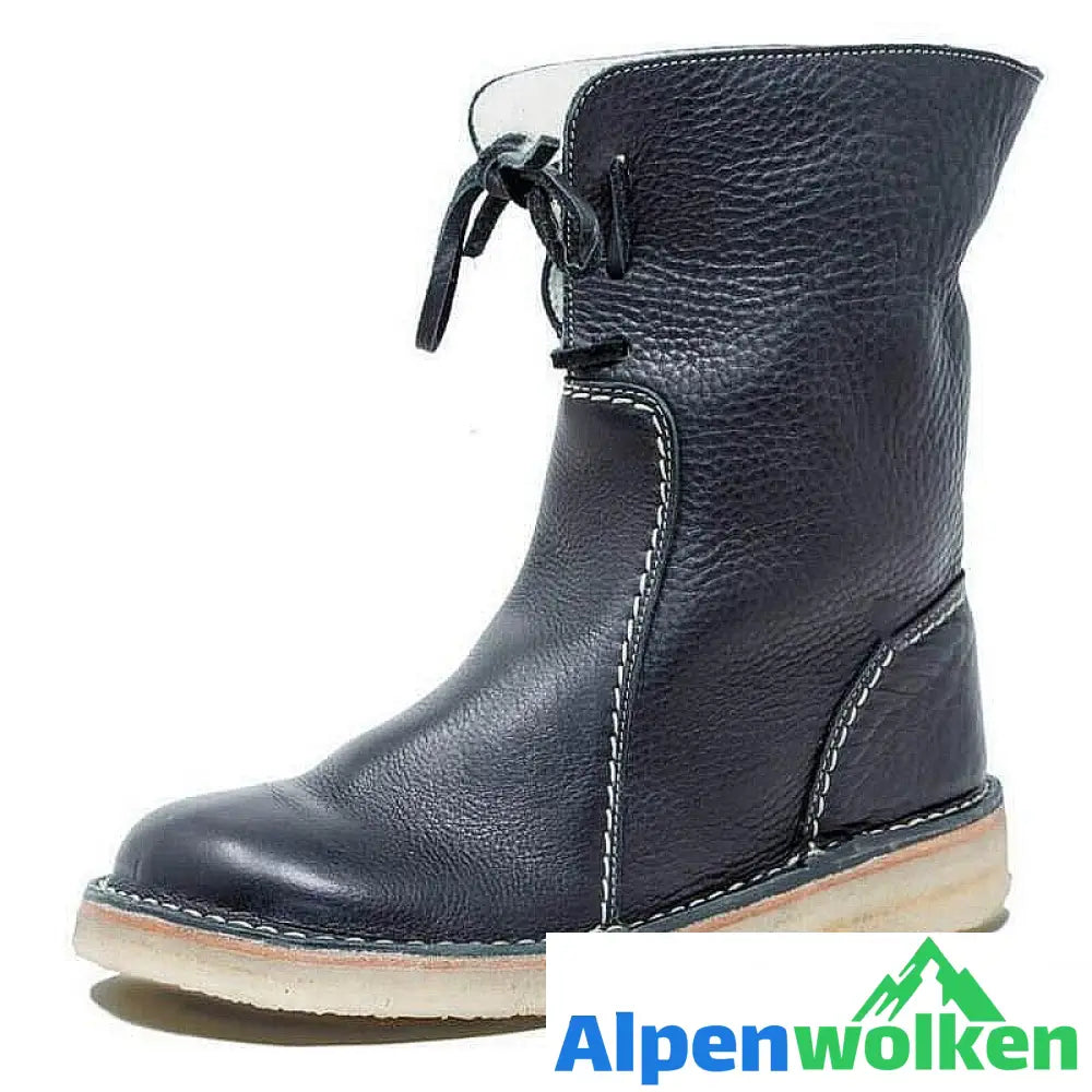 Alpenwolken - Wasserdichte Damenstiefel Warme Schneestiefel zum Hineinschlüpfen Schwarz