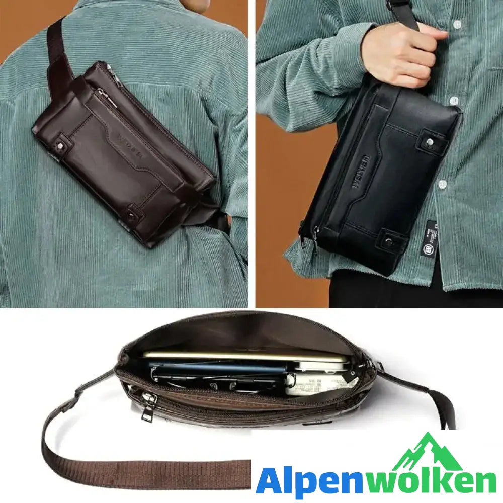 Alpenwolken - Wasserdichte Retro-Umhängetasche aus Leder für Herren