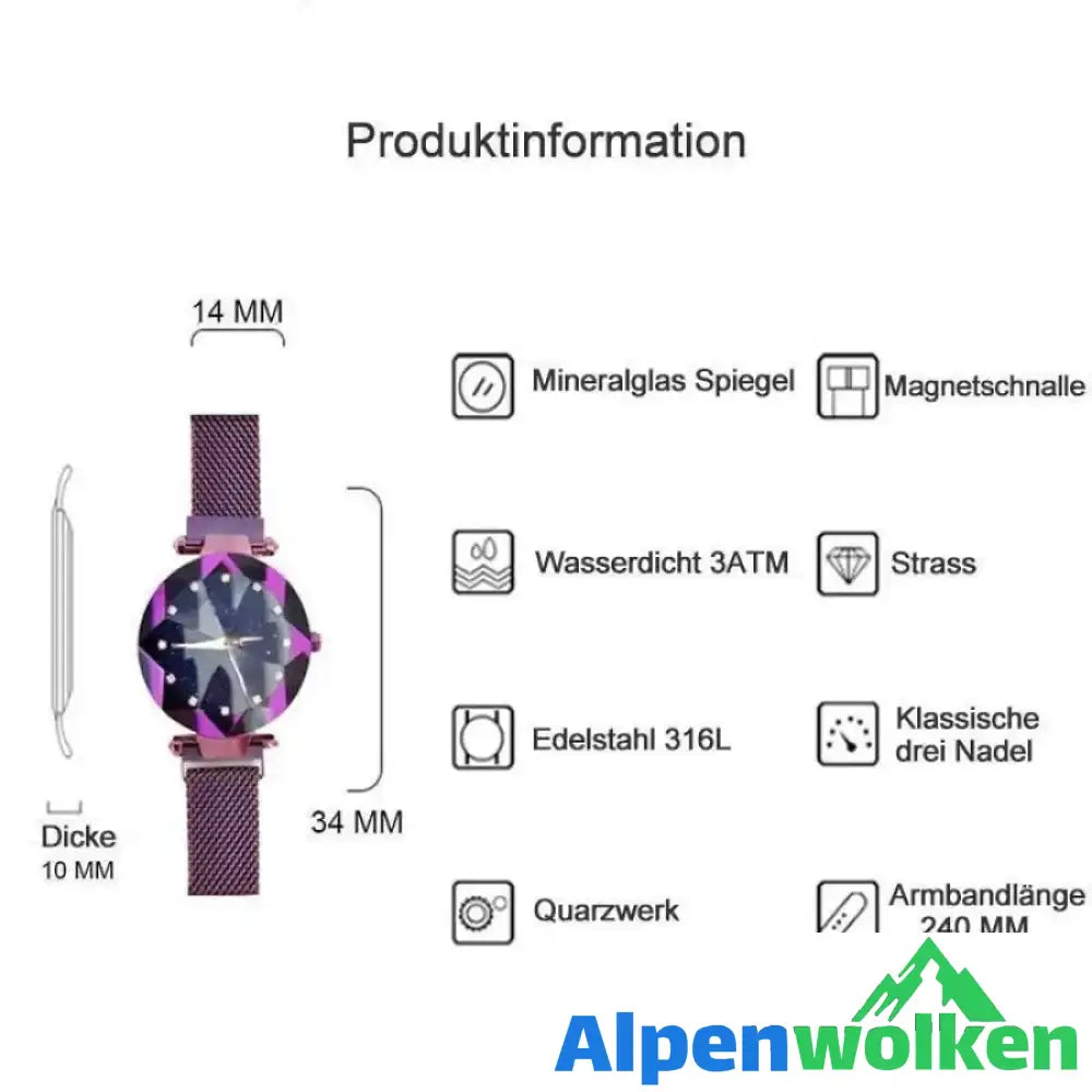 Alpenwolken - Wasserdichte Sternenhimmel Mädchen Armbanduhr