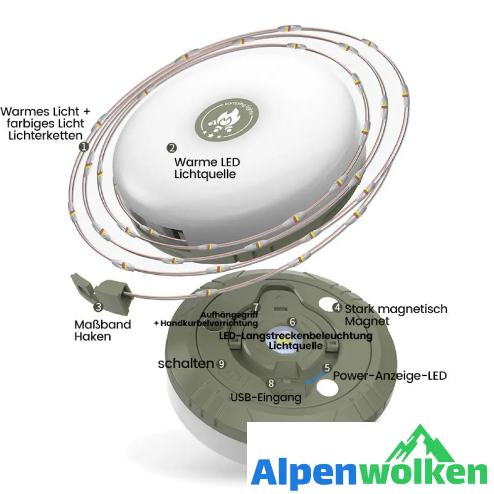 Alpenwolken - Wasserdichte tragbare verstaubare Lichterkette für den Außenbereich