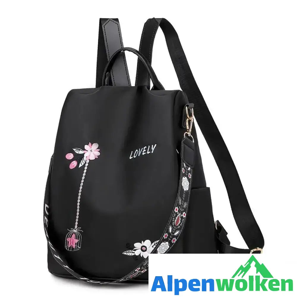 Alpenwolken - Wasserdichter bestickter Rucksack Schwarz