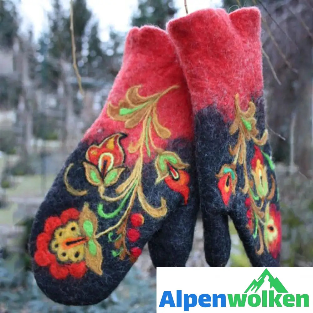 Alpenwolken - Weihnachten Blumenstick- Handschuhe