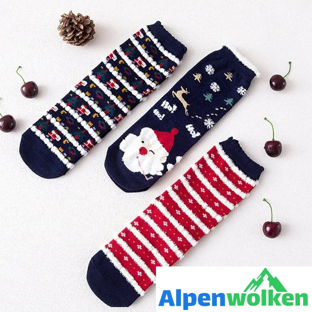 Alpenwolken - Weihnachts-Comic-Muster Socken, 3 Paare