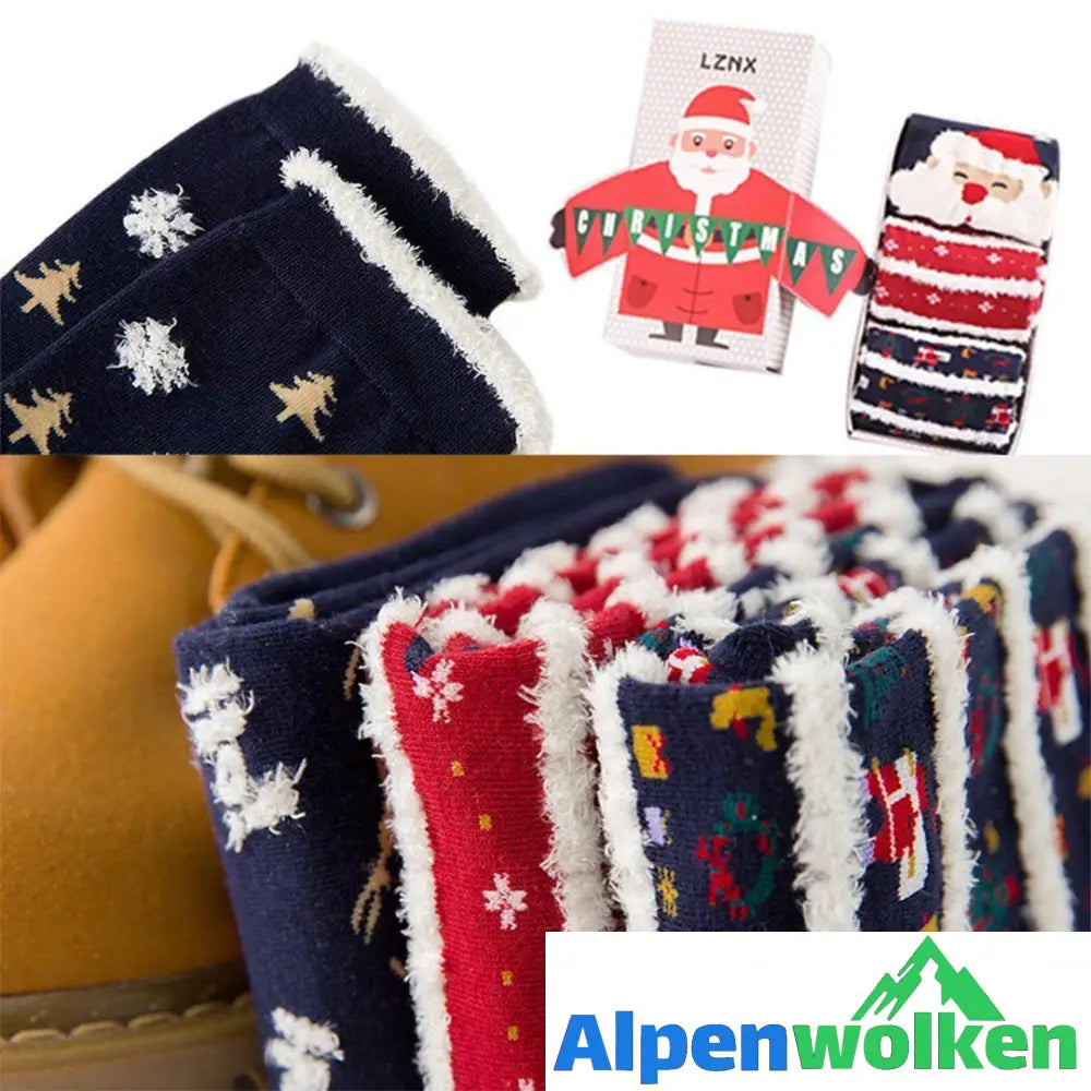 Alpenwolken - Weihnachts-Comic-Muster Socken, 3 Paare