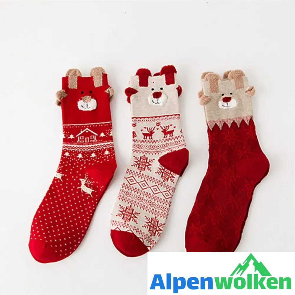 Alpenwolken - Weihnachts-Comic-Muster Socken, 3 Paare