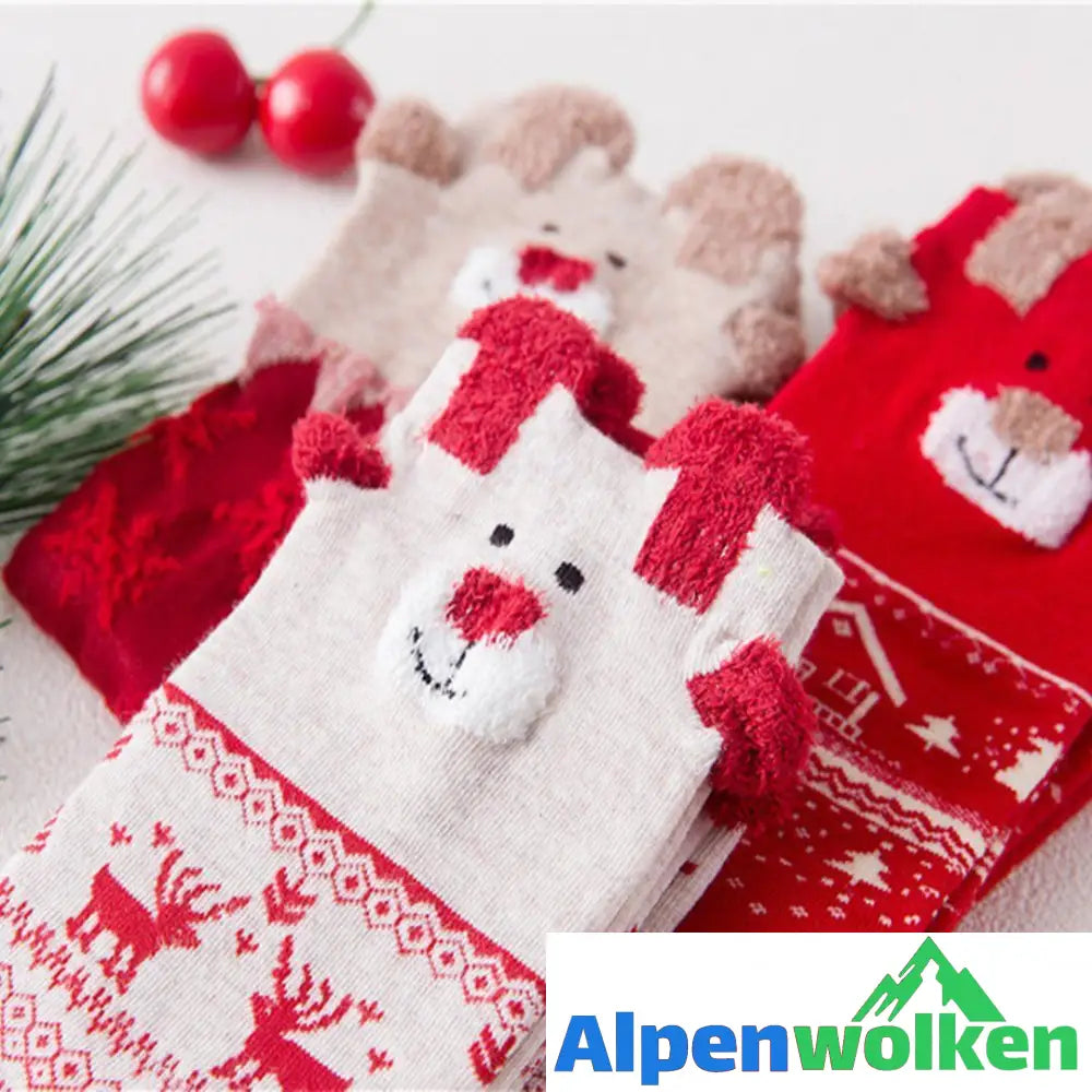 Alpenwolken - Weihnachts-Comic-Muster Socken, 3 Paare