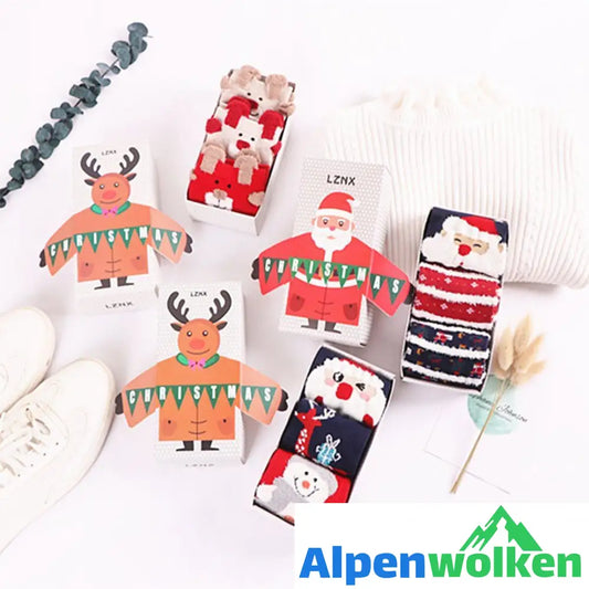 Alpenwolken - Weihnachts-Comic-Muster Socken, 3 Paare