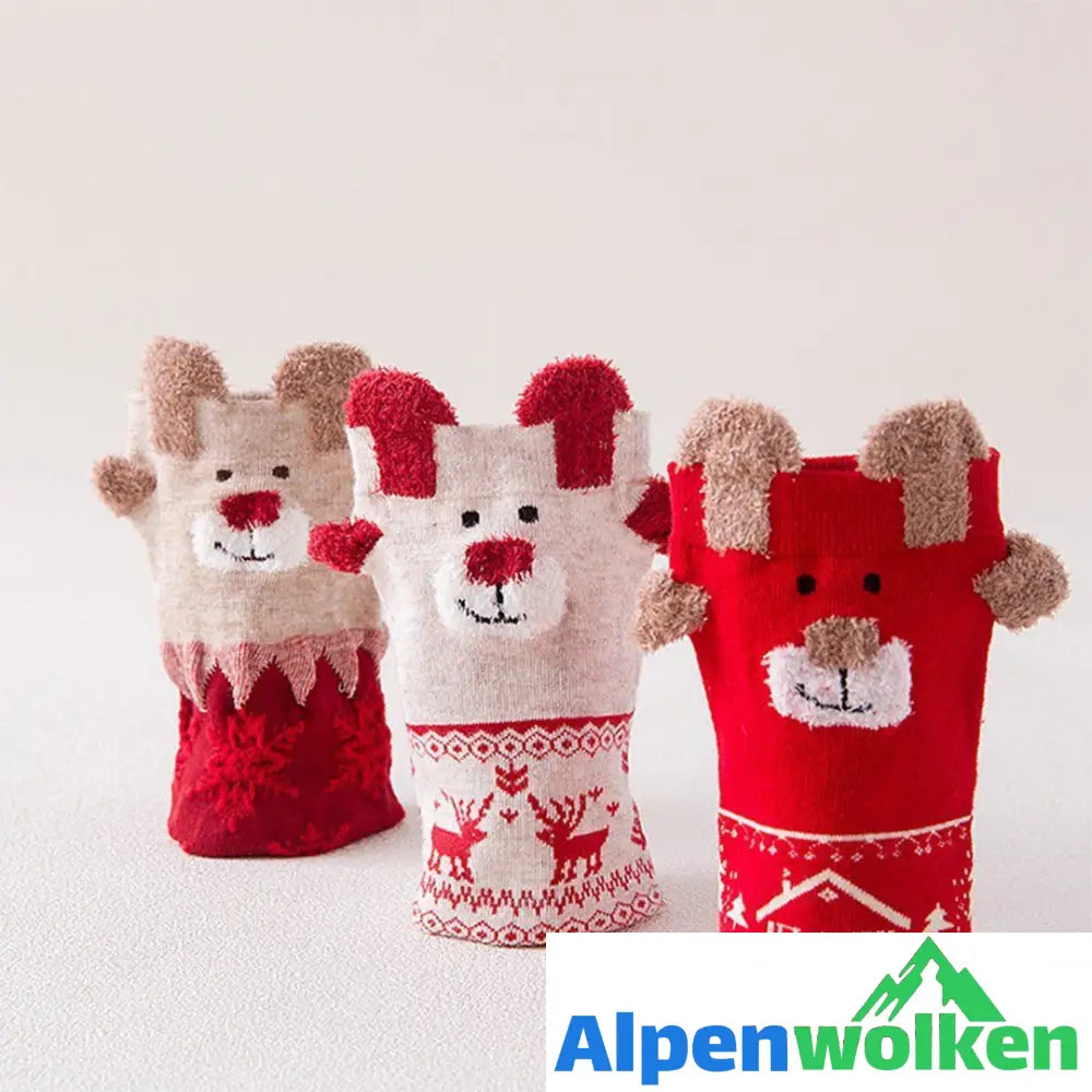 Alpenwolken - Weihnachts-Comic-Muster Socken, 3 Paare