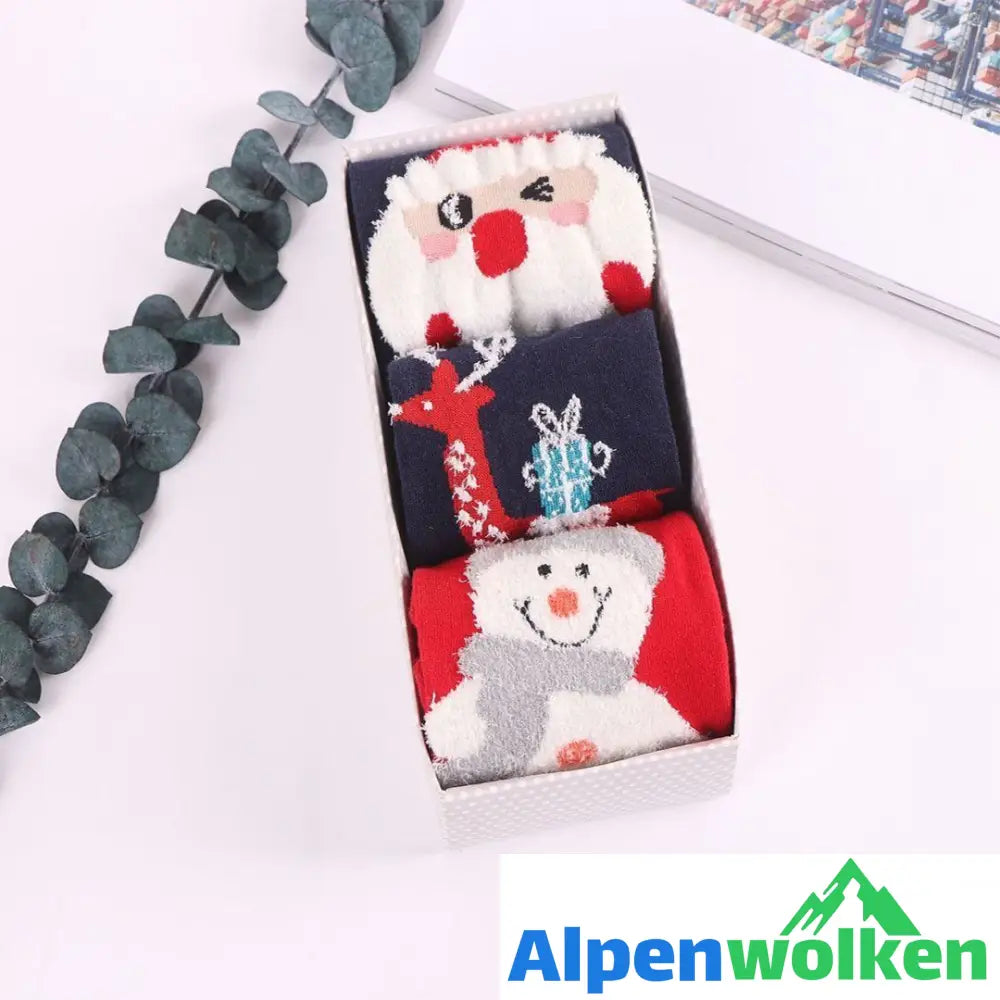 Alpenwolken - Weihnachts-Comic-Muster Socken, 3 Paare