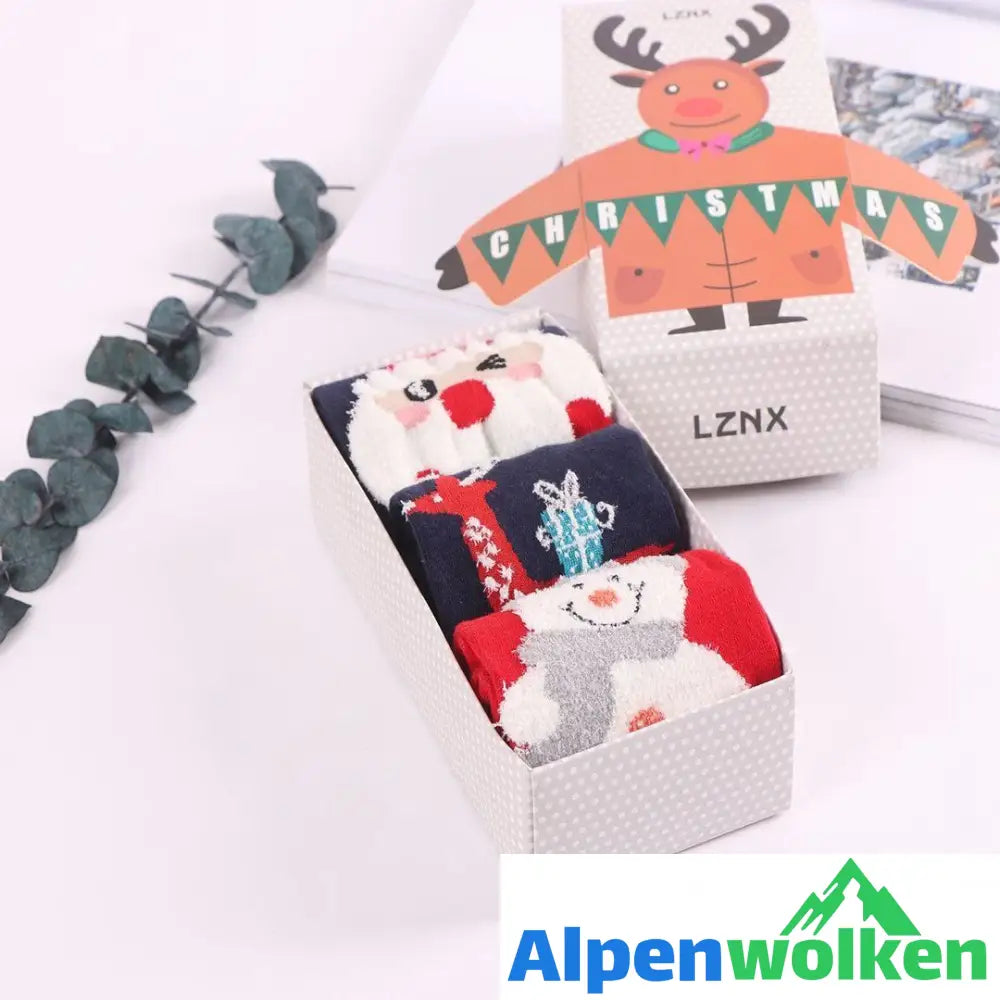 Alpenwolken - Weihnachts-Comic-Muster Socken, 3 Paare