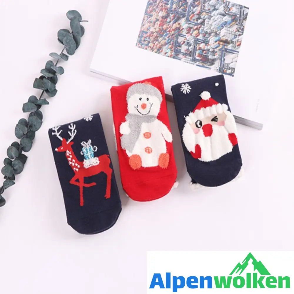 Alpenwolken - Weihnachts-Comic-Muster Socken, 3 Paare