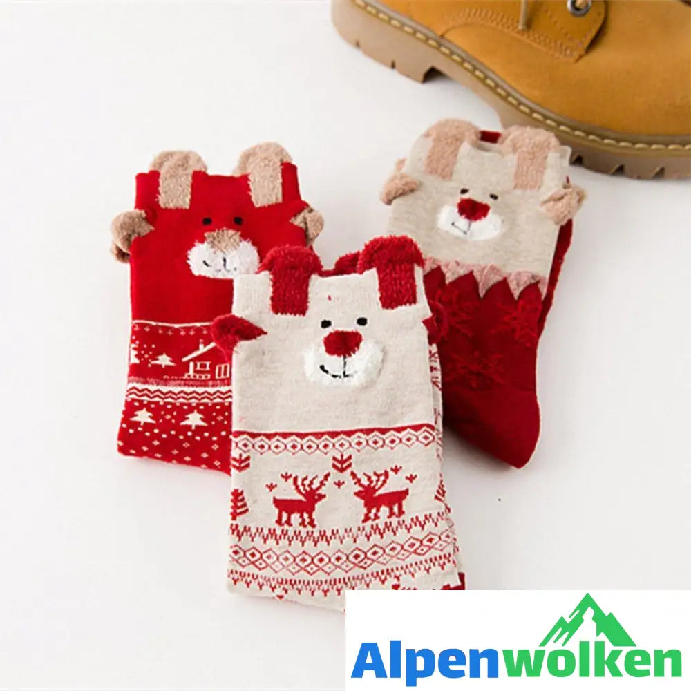 Alpenwolken - Weihnachts-Comic-Muster Socken, 3 Paare