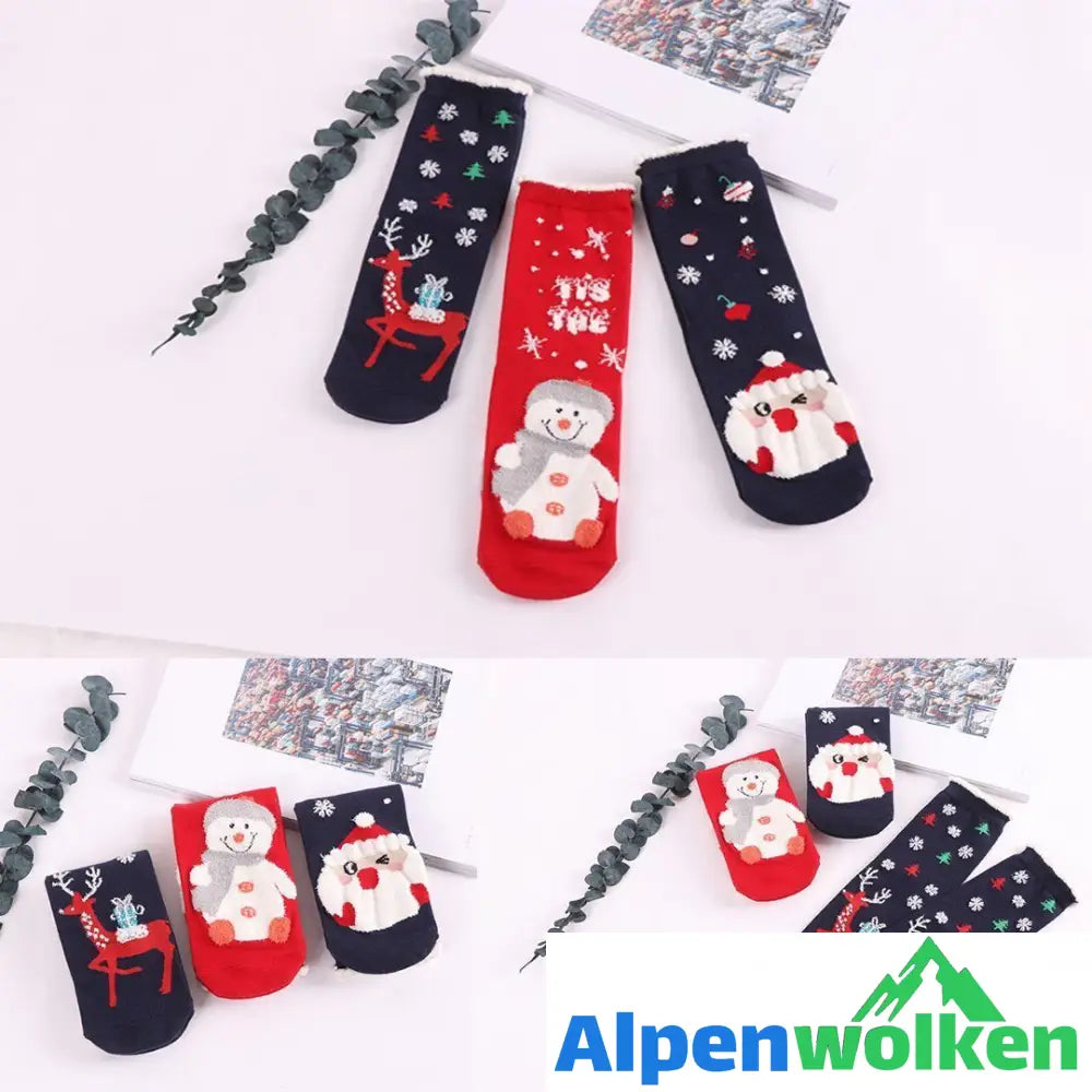 Alpenwolken - Weihnachts-Comic-Muster Socken, 3 Paare