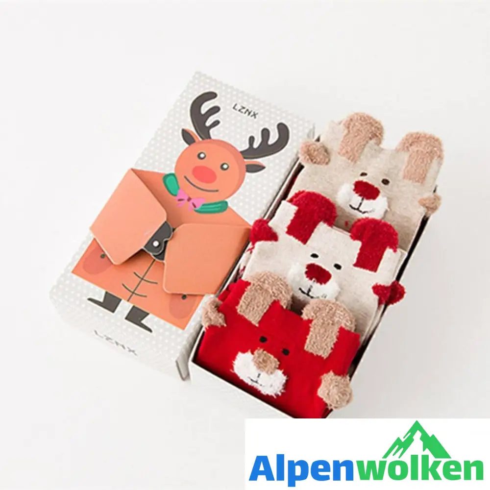 Alpenwolken - Weihnachts-Comic-Muster Socken, 3 Paare