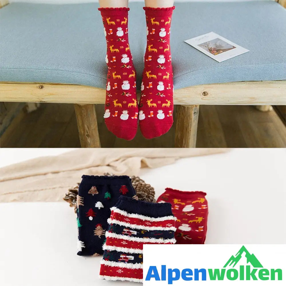 Alpenwolken - Weihnachts-Comic-Muster Socken, 3 Paare