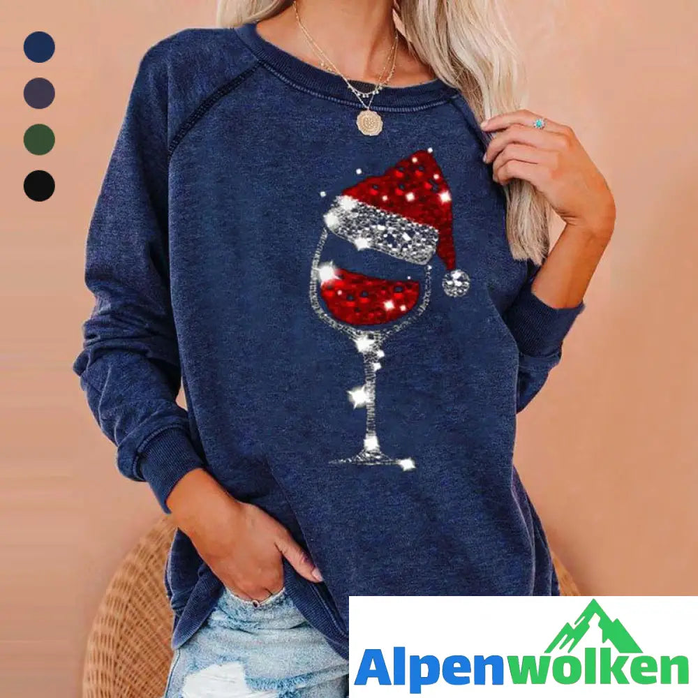 Alpenwolken - Weihnachts-Sweatshirt mit Weinglas-Print