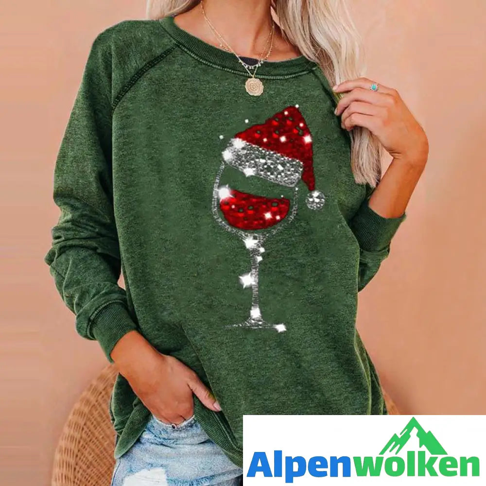 Alpenwolken - Weihnachts-Sweatshirt mit Weinglas-Print