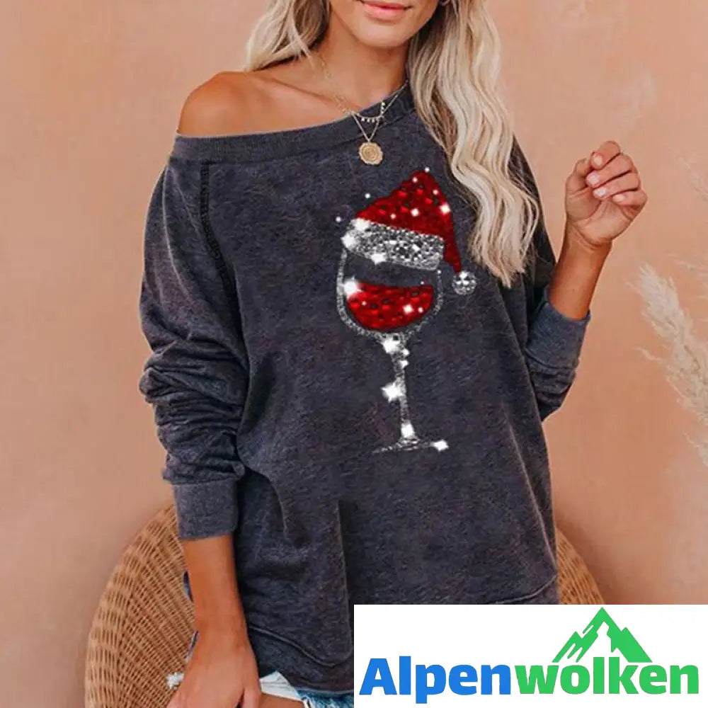 Alpenwolken - Weihnachts-Sweatshirt mit Weinglas-Print