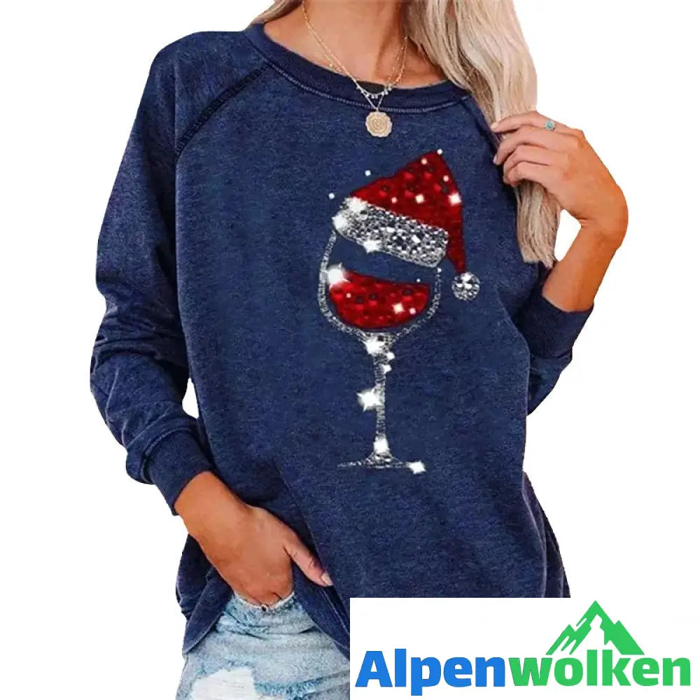 Alpenwolken - Weihnachts-Sweatshirt mit Weinglas-Print