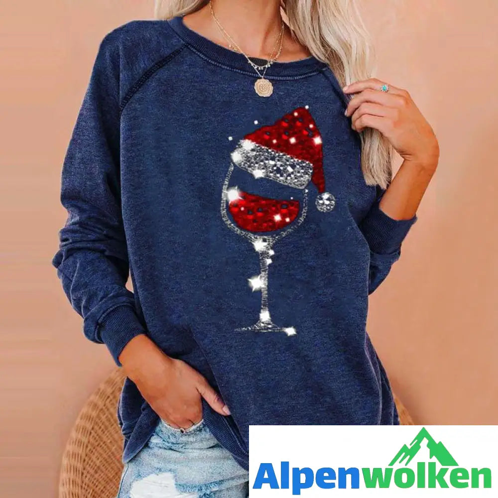 Alpenwolken - Weihnachts-Sweatshirt mit Weinglas-Print