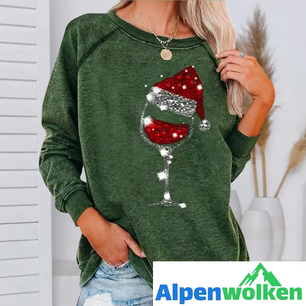 Alpenwolken - Weihnachts-Sweatshirt mit Weinglas-Print