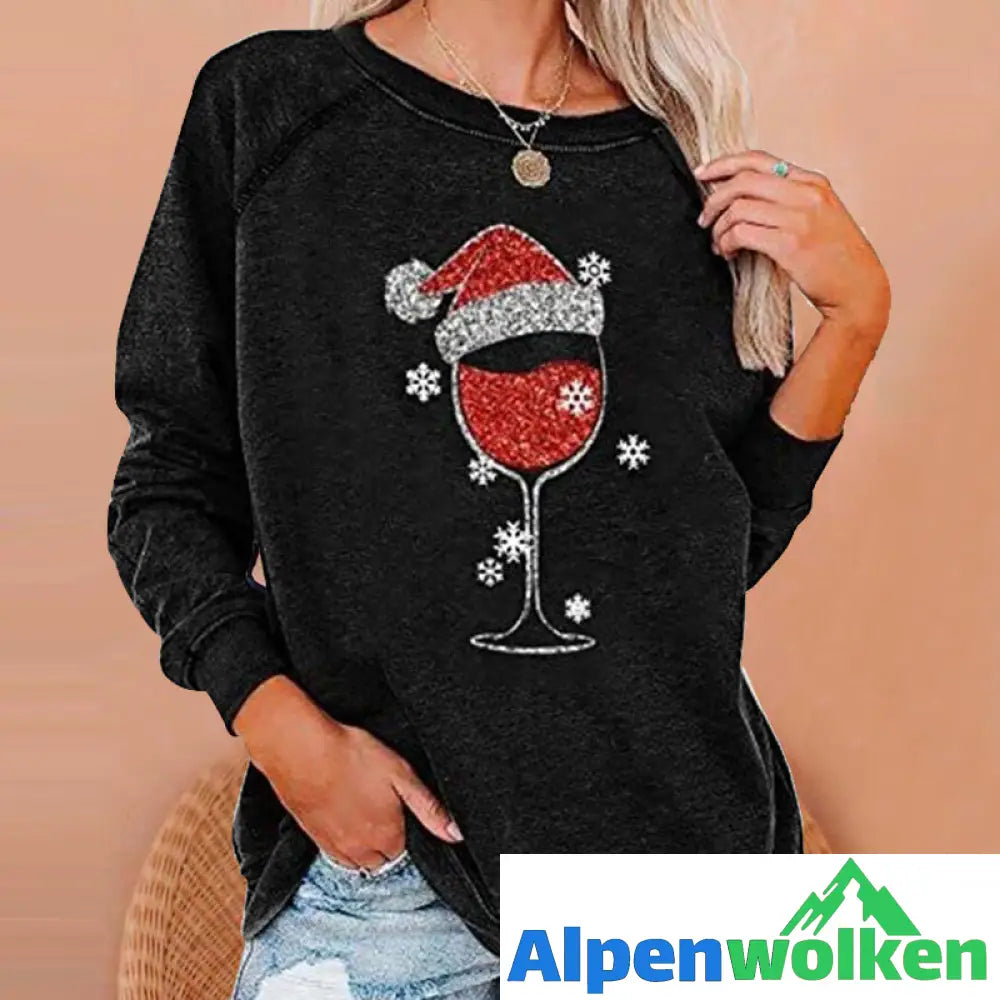 Alpenwolken - Weihnachts-Sweatshirt mit Weinglas-Print