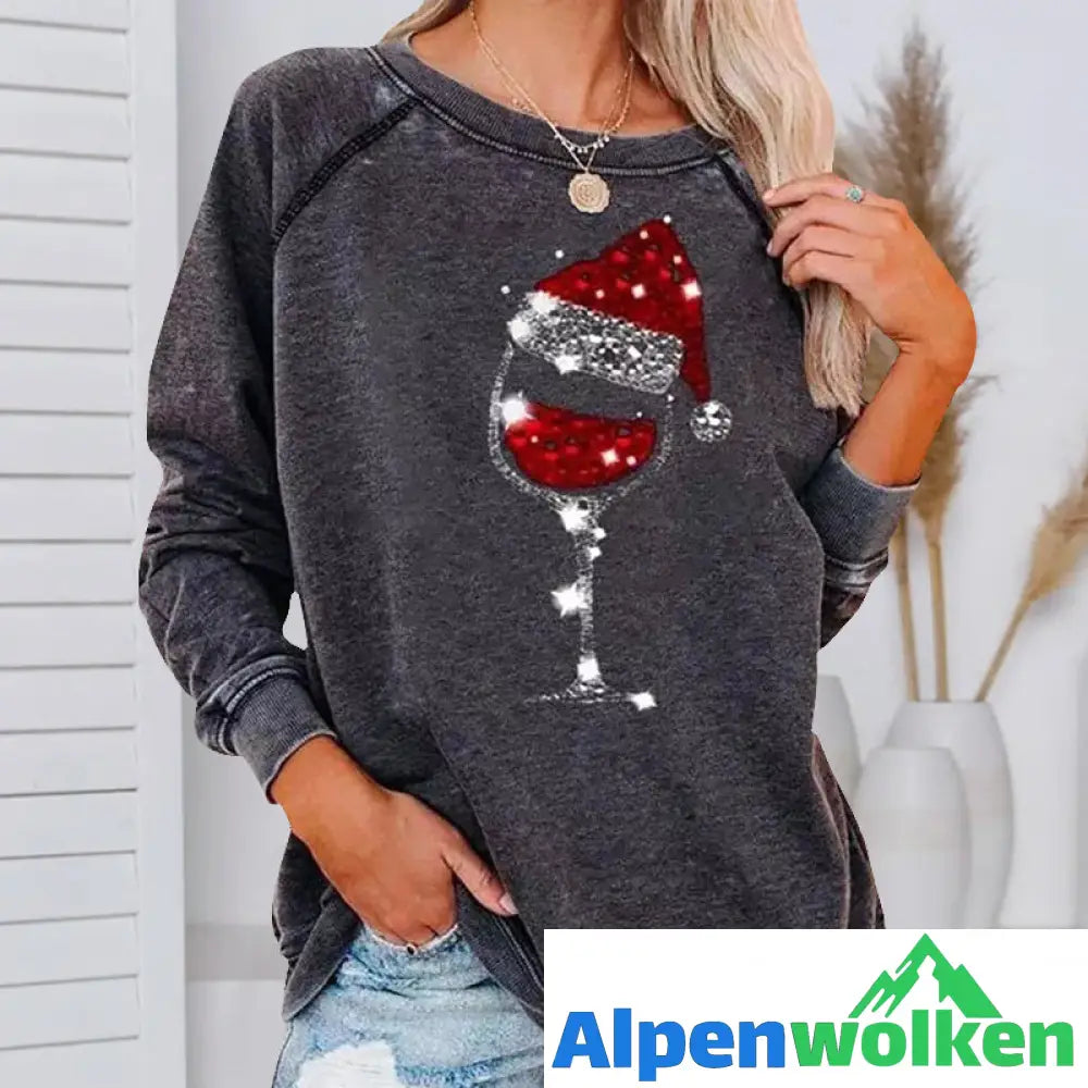 Alpenwolken - Weihnachts-Sweatshirt mit Weinglas-Print