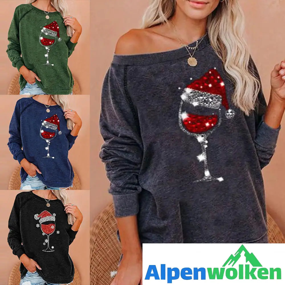 Alpenwolken - Weihnachts-Sweatshirt mit Weinglas-Print