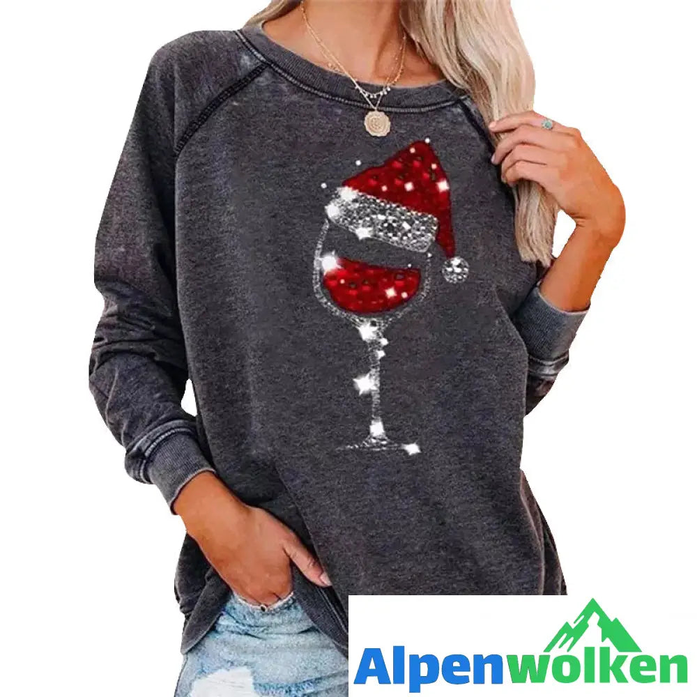 Alpenwolken - Weihnachts-Sweatshirt mit Weinglas-Print