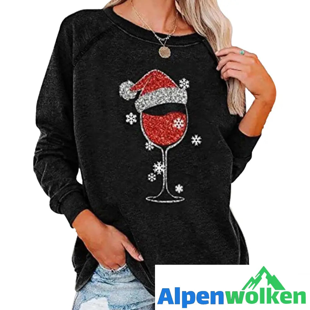 Alpenwolken - Weihnachts-Sweatshirt mit Weinglas-Print