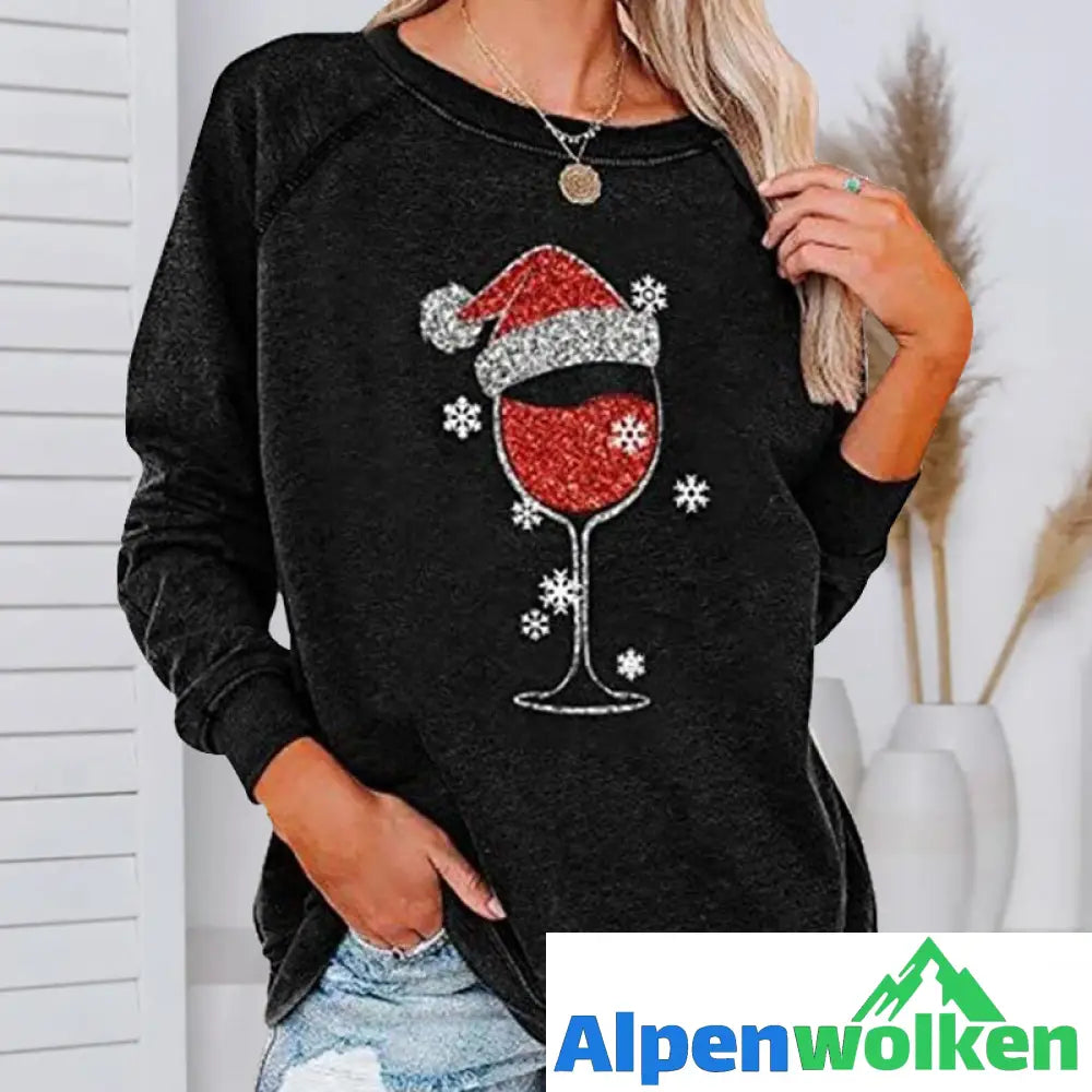 Alpenwolken - Weihnachts-Sweatshirt mit Weinglas-Print