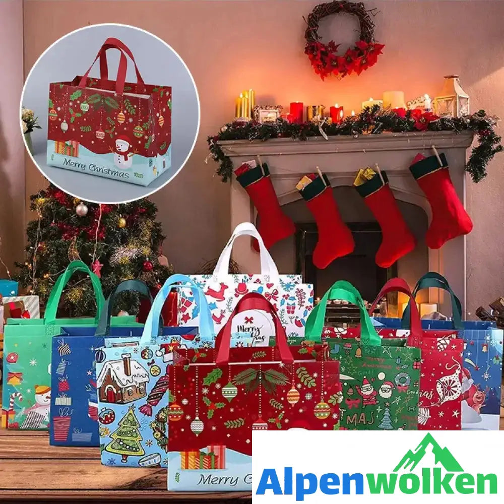 Alpenwolken - Weihnachtsgeschenktüten Weihnachts Tragetaschen mit Griffen(Mehre Kaufe bekommt man ungleiche Farben)