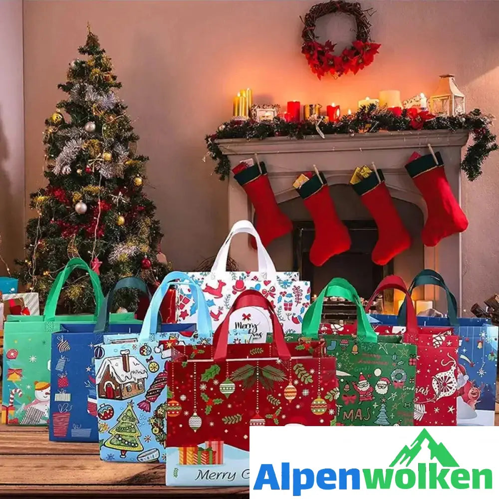 Alpenwolken - Weihnachtsgeschenktüten Weihnachts Tragetaschen mit Griffen(Mehre Kaufe bekommt man ungleiche Farben)