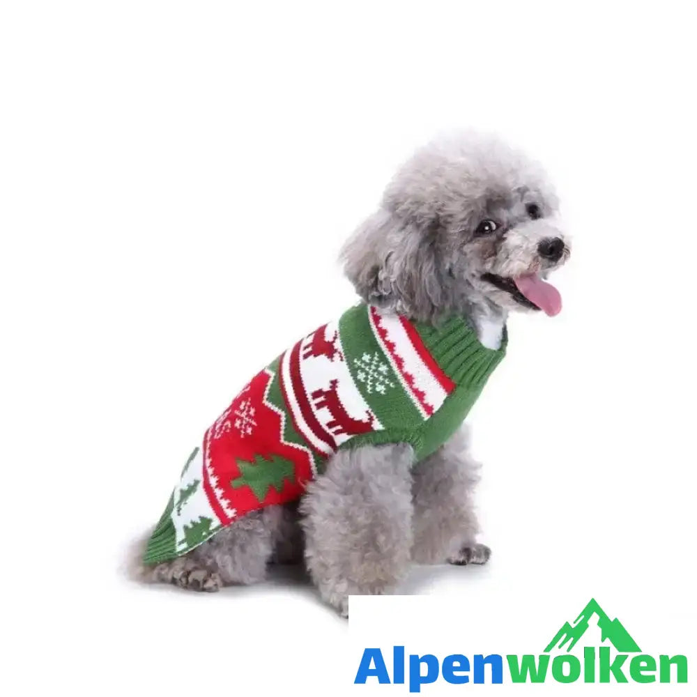 Alpenwolken - Weihnachtsschneeflocke Warmer Pullover für Hunde Grün