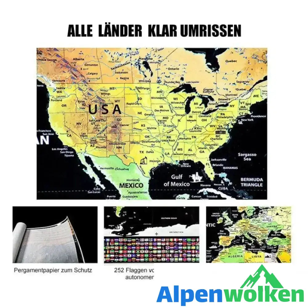 Alpenwolken - Weltkarte zum Rubbeln